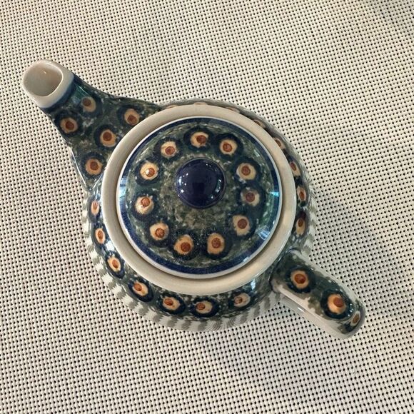 Boleslawiec Polish Pottery Handpainted Peacock Multicolor Teapot small RARE! - Picture 2 of 7